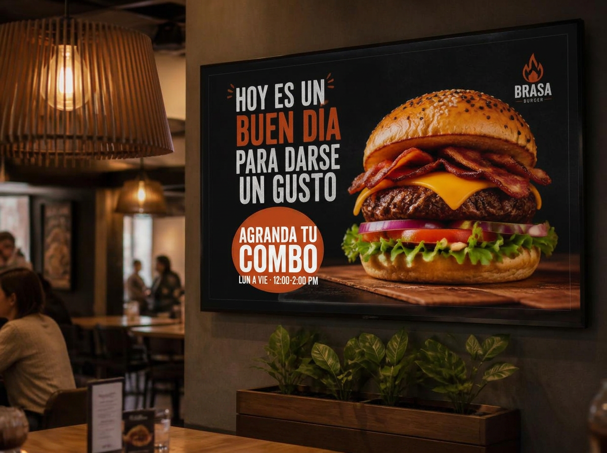 Mockup de pantalla mostrando una promoción diseñada por la IA de Displei.co